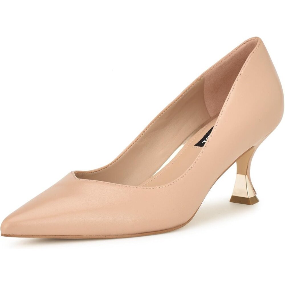 Nine West Womens Barely Nude Leather Closed Pointed Toe Kitten Heels Pumps Shoes